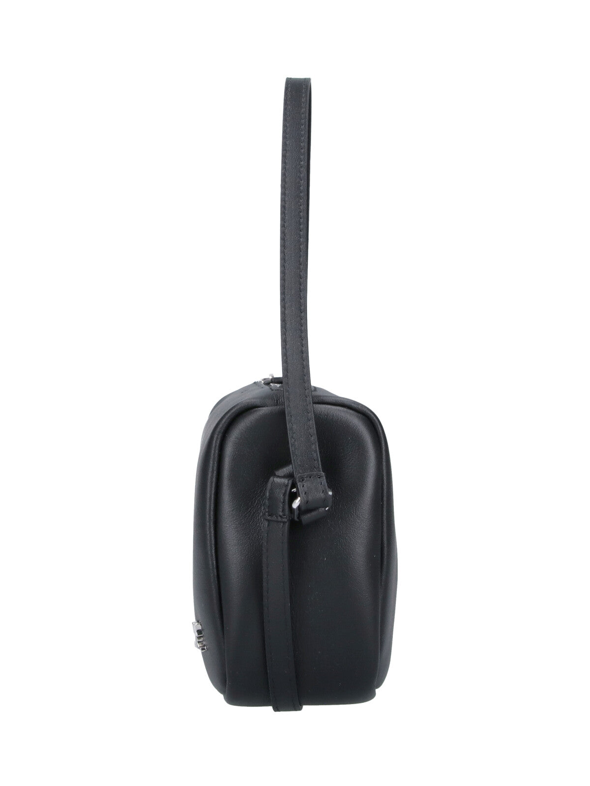 Rectangular Black Calf Leather Shoulder Bag with Zip Closure