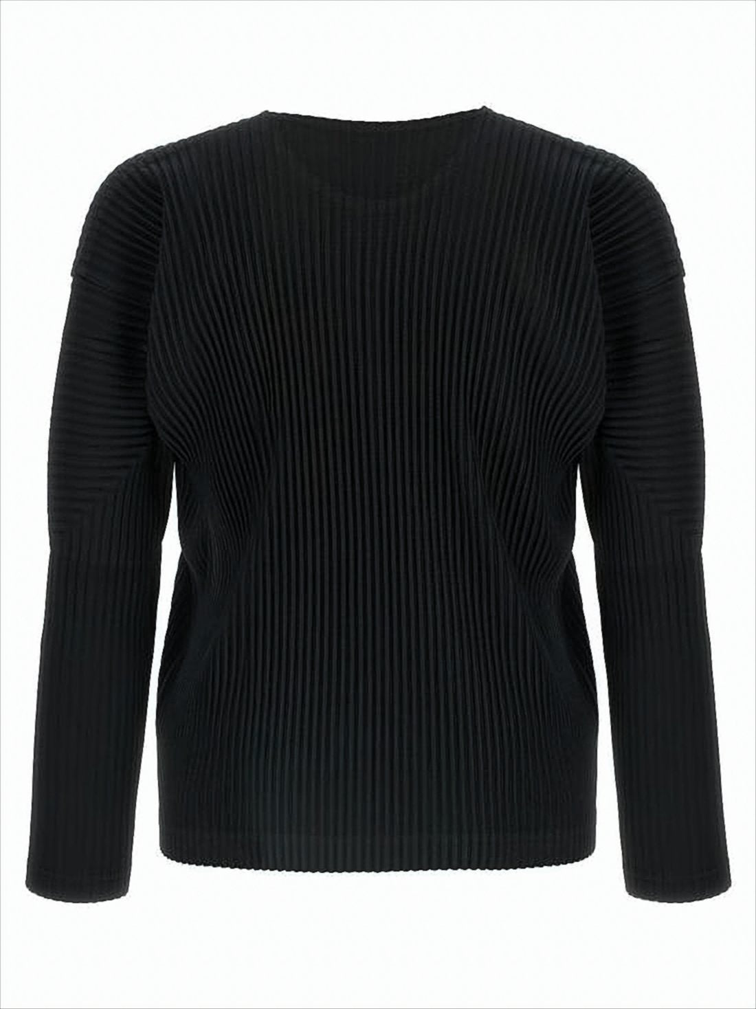 Vertical Pleated Long-Sleeve T-Shirt with Sculptural Textures