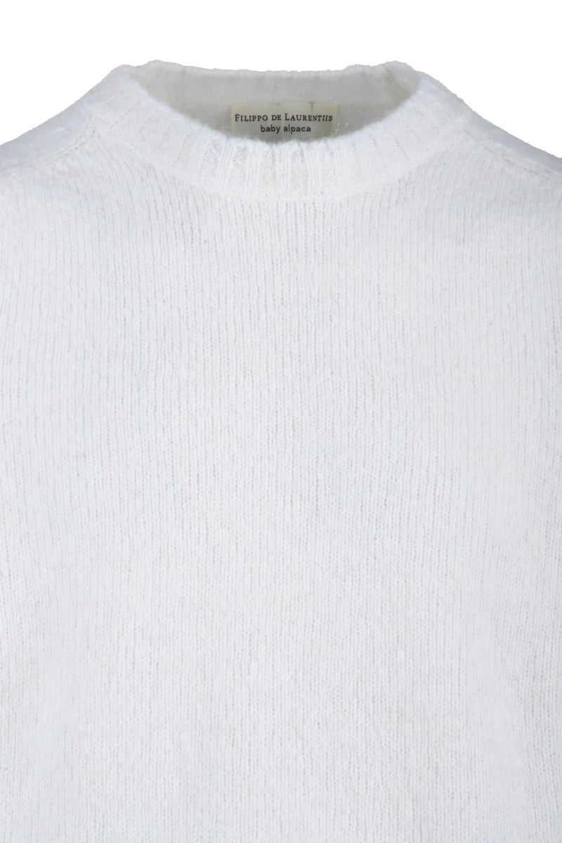 White Alpaca Wool Polyamide Men's Crew Sweater
