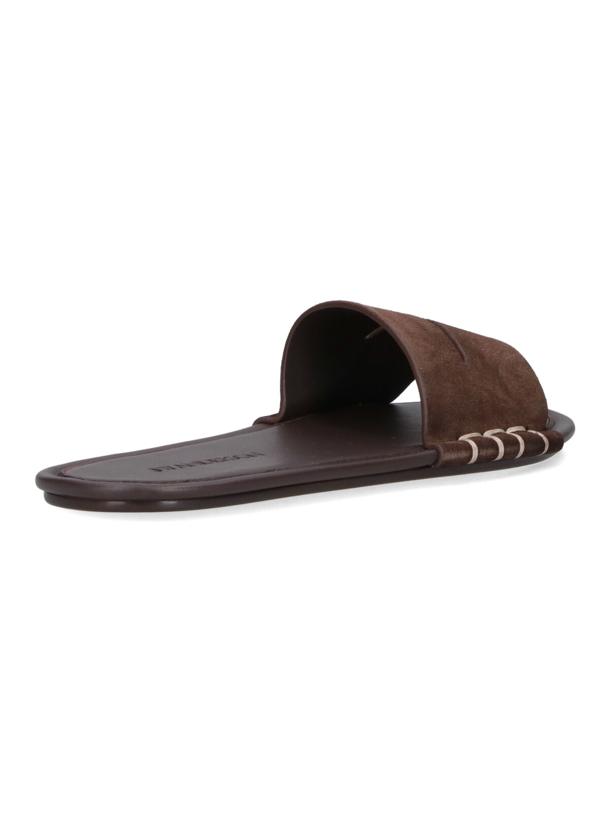 Brown Calf Leather Open-Toe Slides with Contrast Stitching