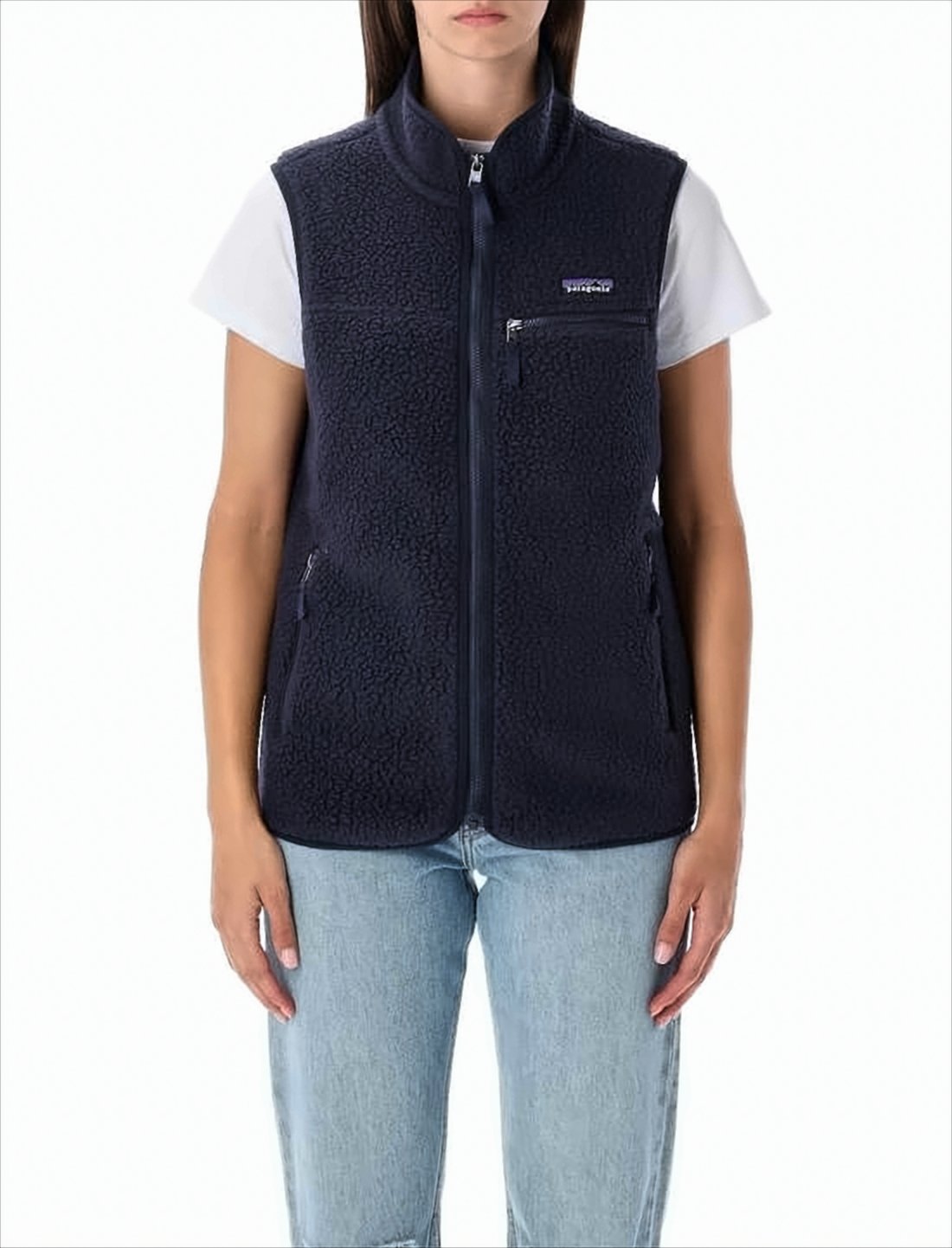 Textured Fleece Vest with High Collar
