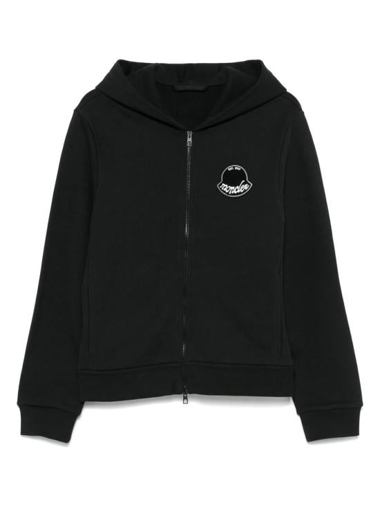 Cropped Black Zip-Up Hoodie with Ribbed Cuffs