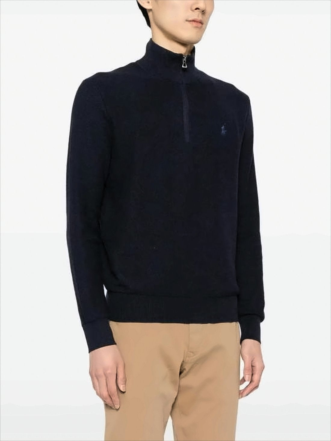 Half-Zip Turtleneck Sweater with Ribbed Hem