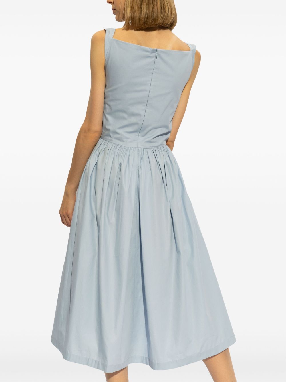 Light Blue Cotton Flared Skirt Midi Dress