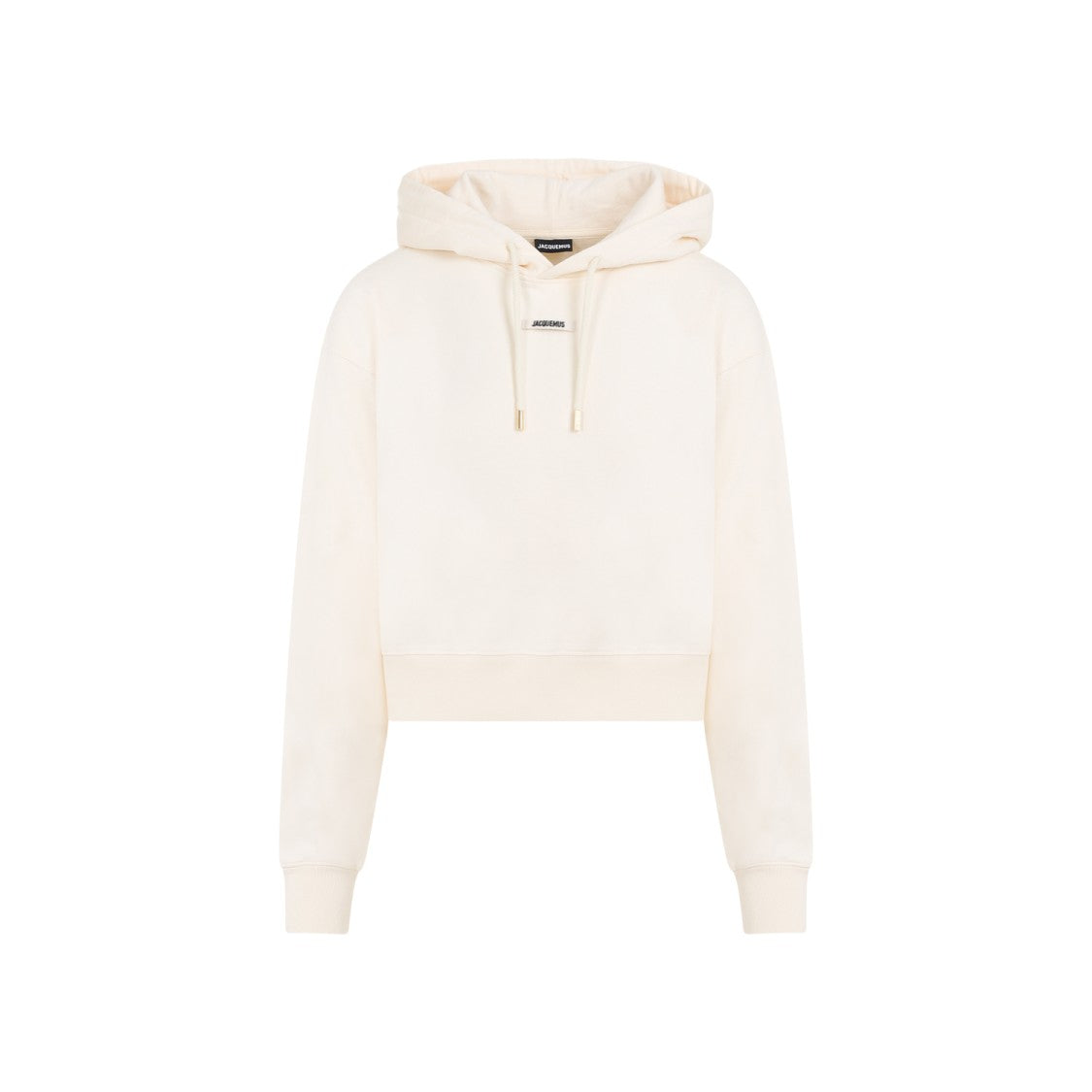 Cropped Light Beige Hoodie With Drawstring