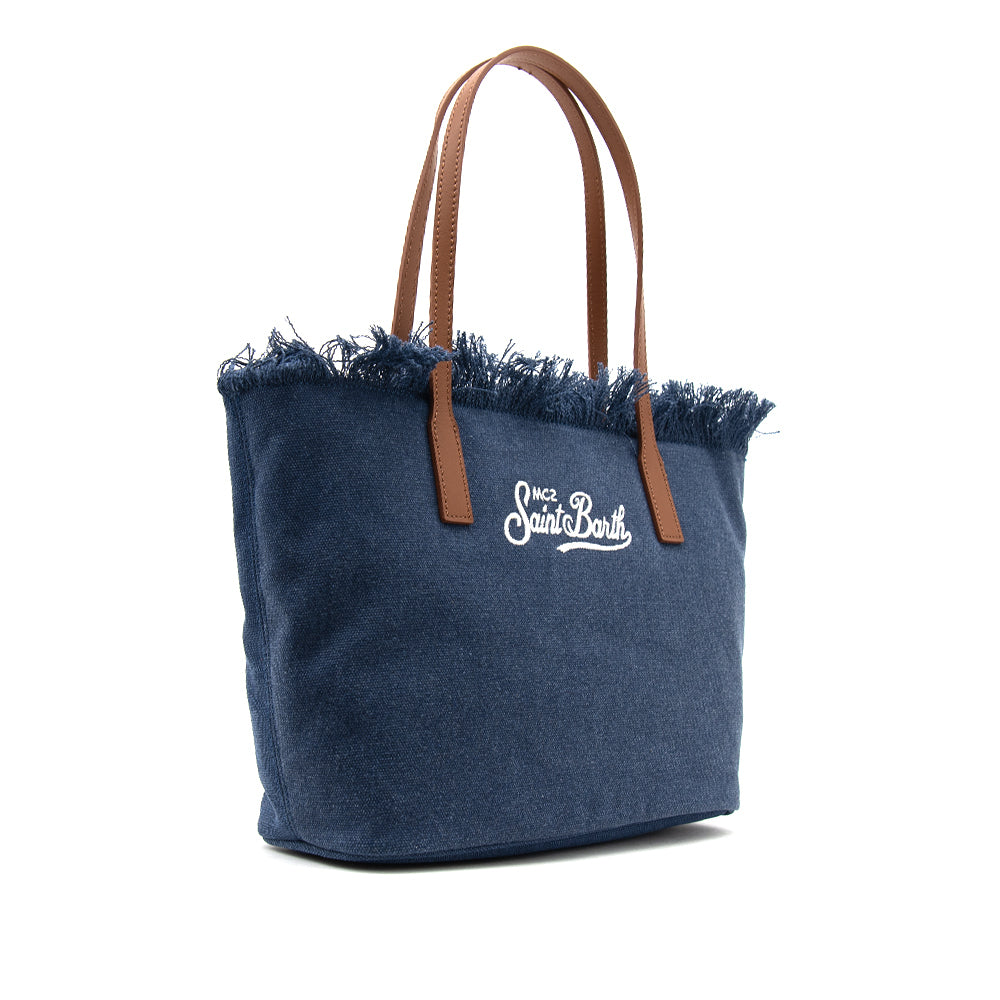 Medium Tote Bag with Textured Deep Navy Fabric