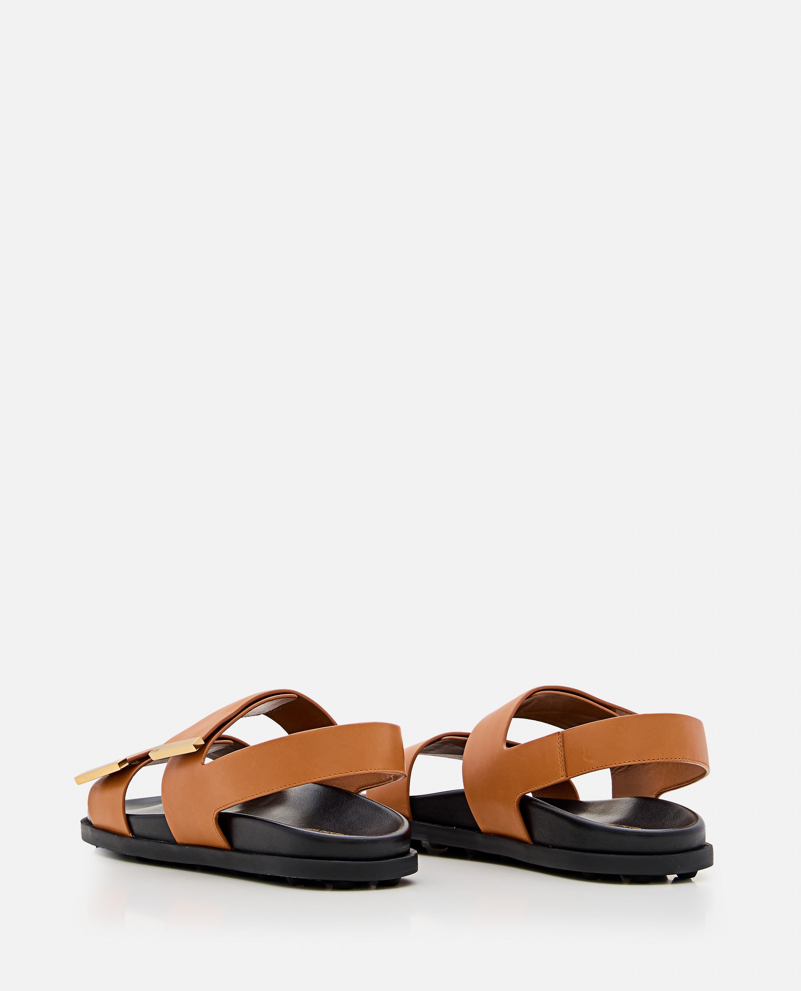 Brown Calfskin Logo Sandals