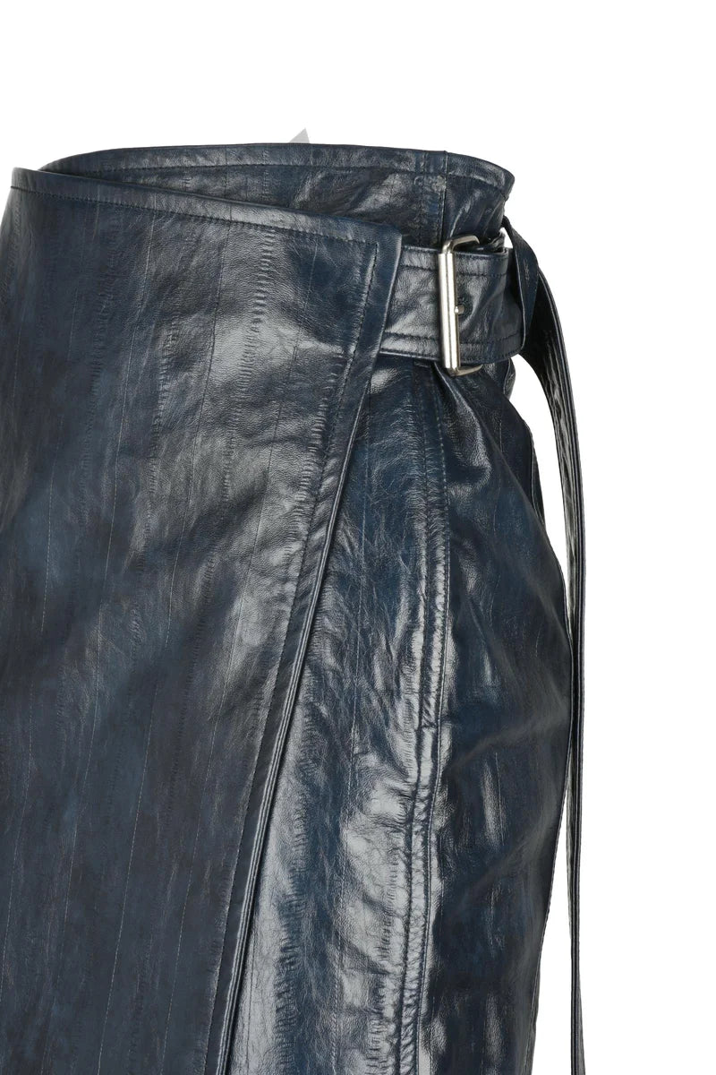 Leather Midi Skirt - Blue