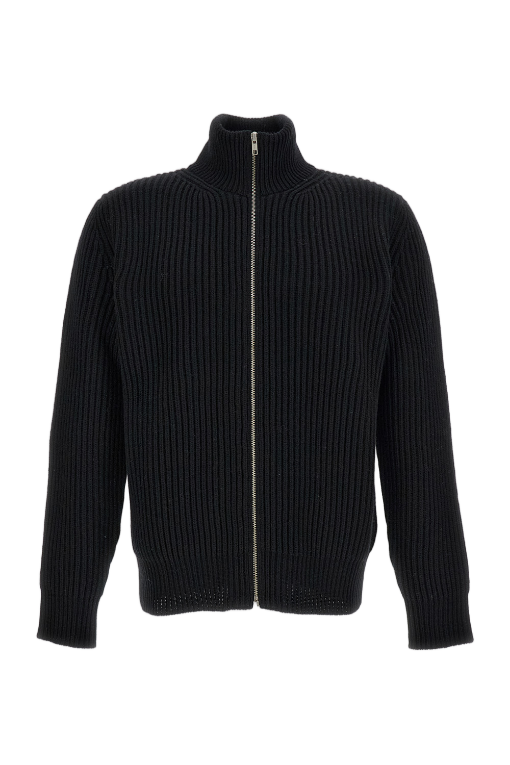 Rib-Knit Wool Blend Sweater With Two-Way Zip Closure
