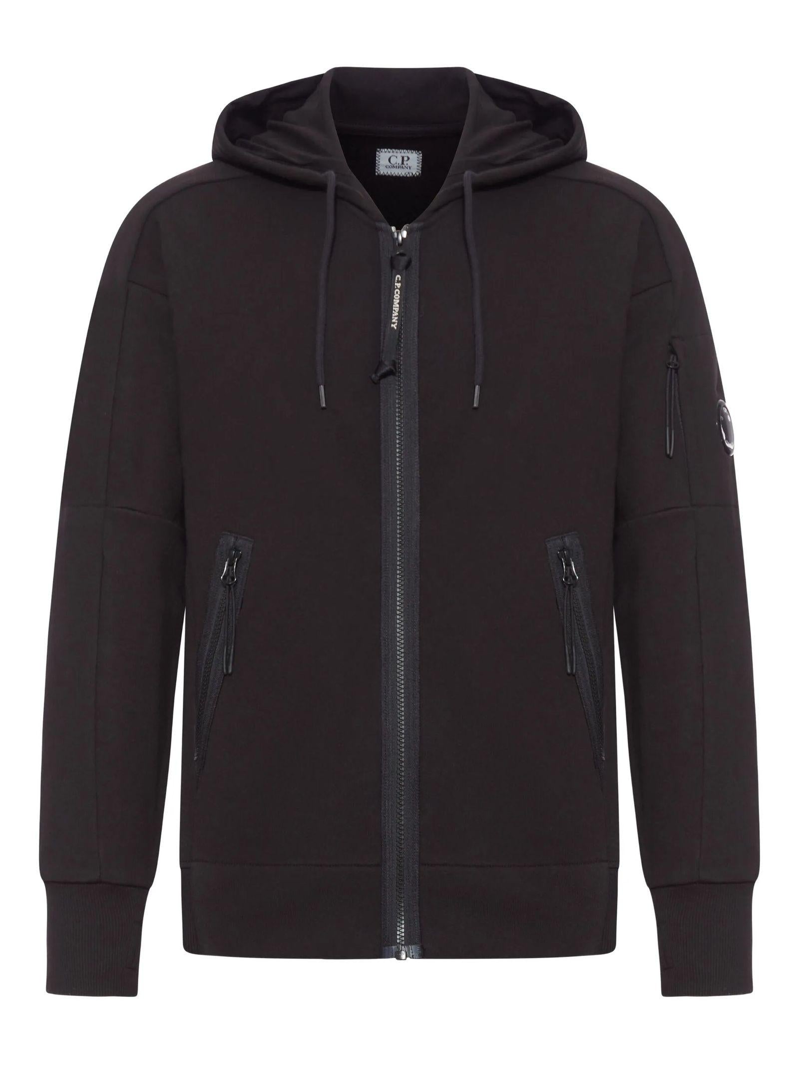 Black Zip-Up Hoodie With Zippered Pockets