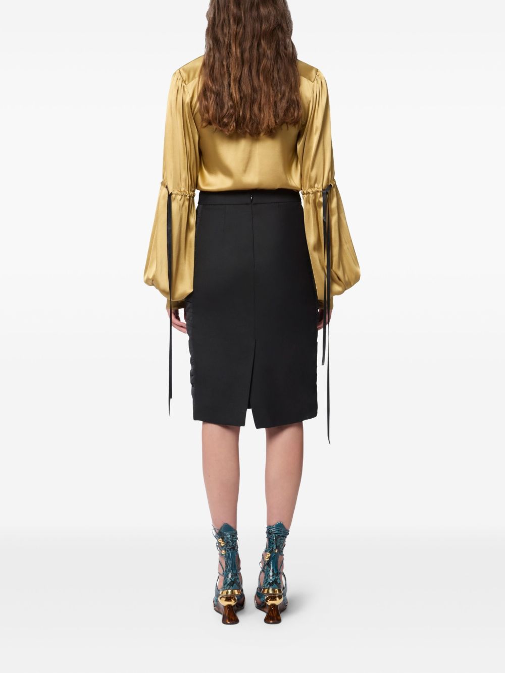 Ruched-Detail Straight Black Skirt