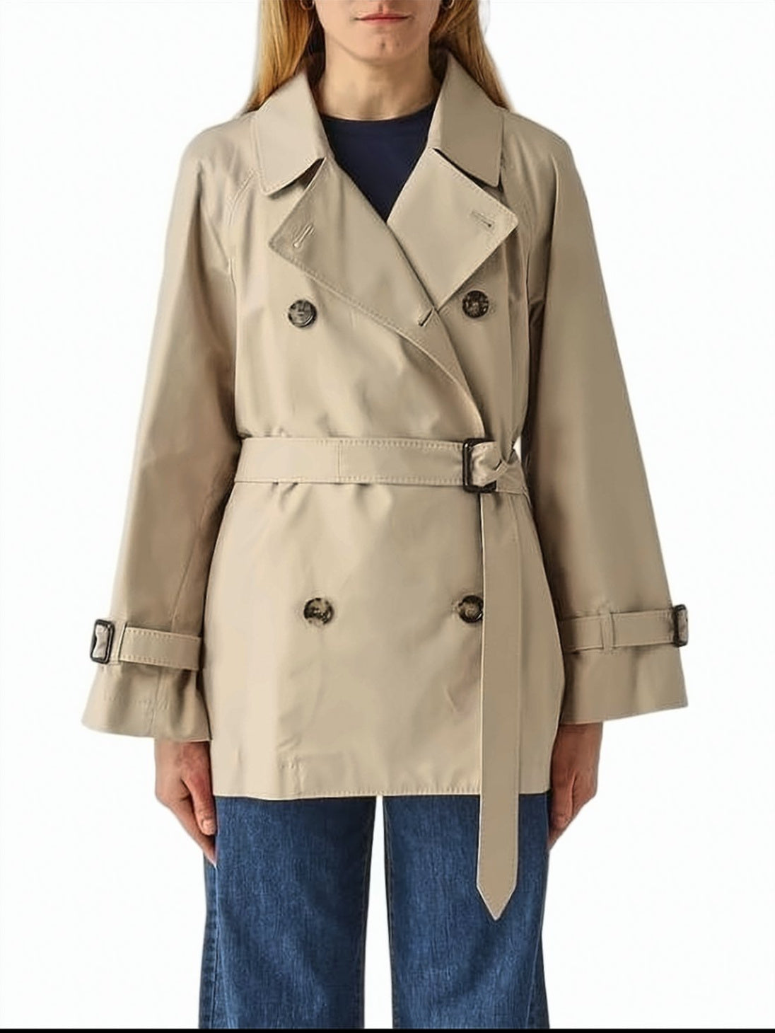 Double-Breasted Beige Jacket with Tortoiseshell Buttons