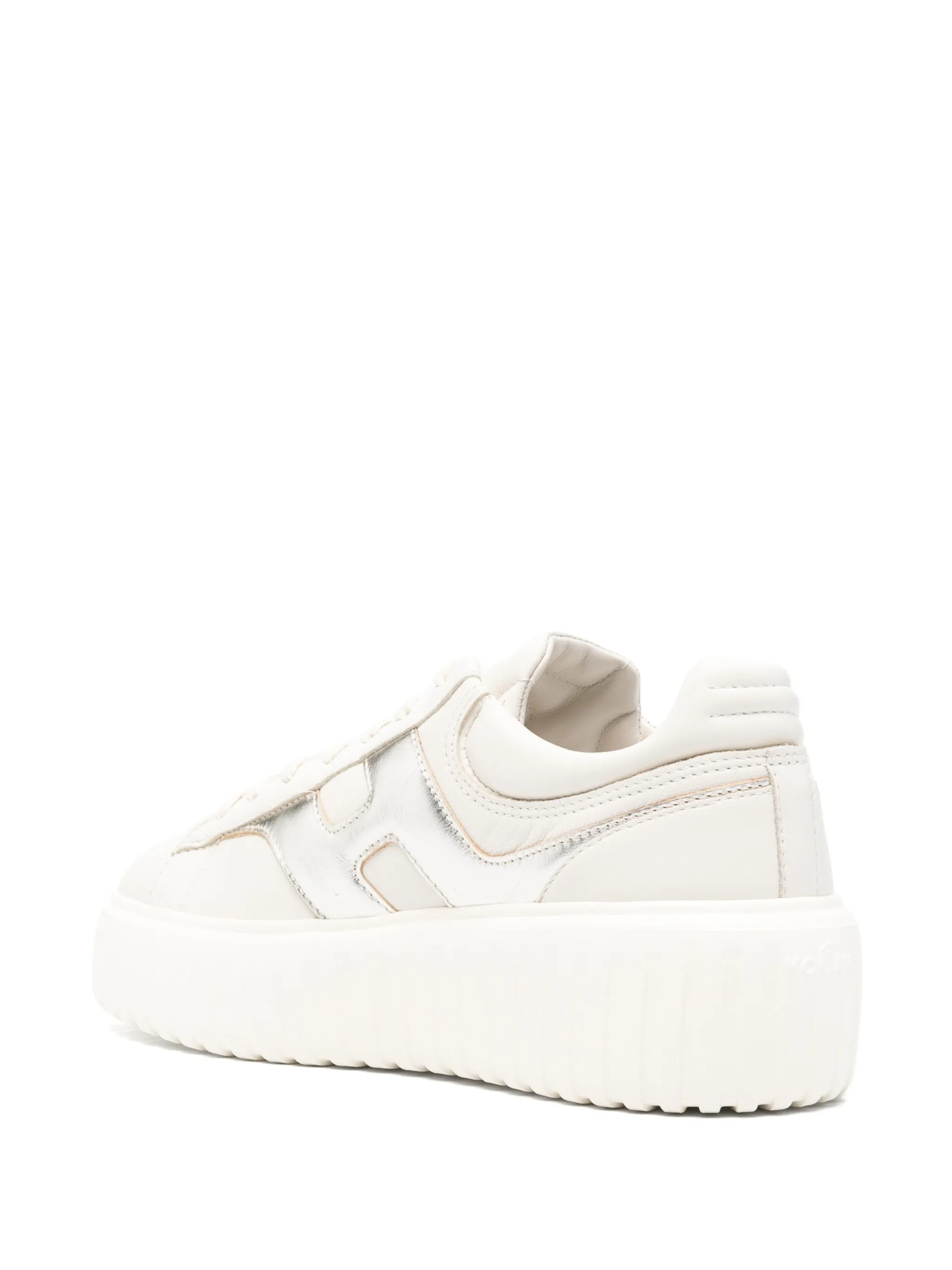 White Low-Top Metallic Logo Ridged Sneakers