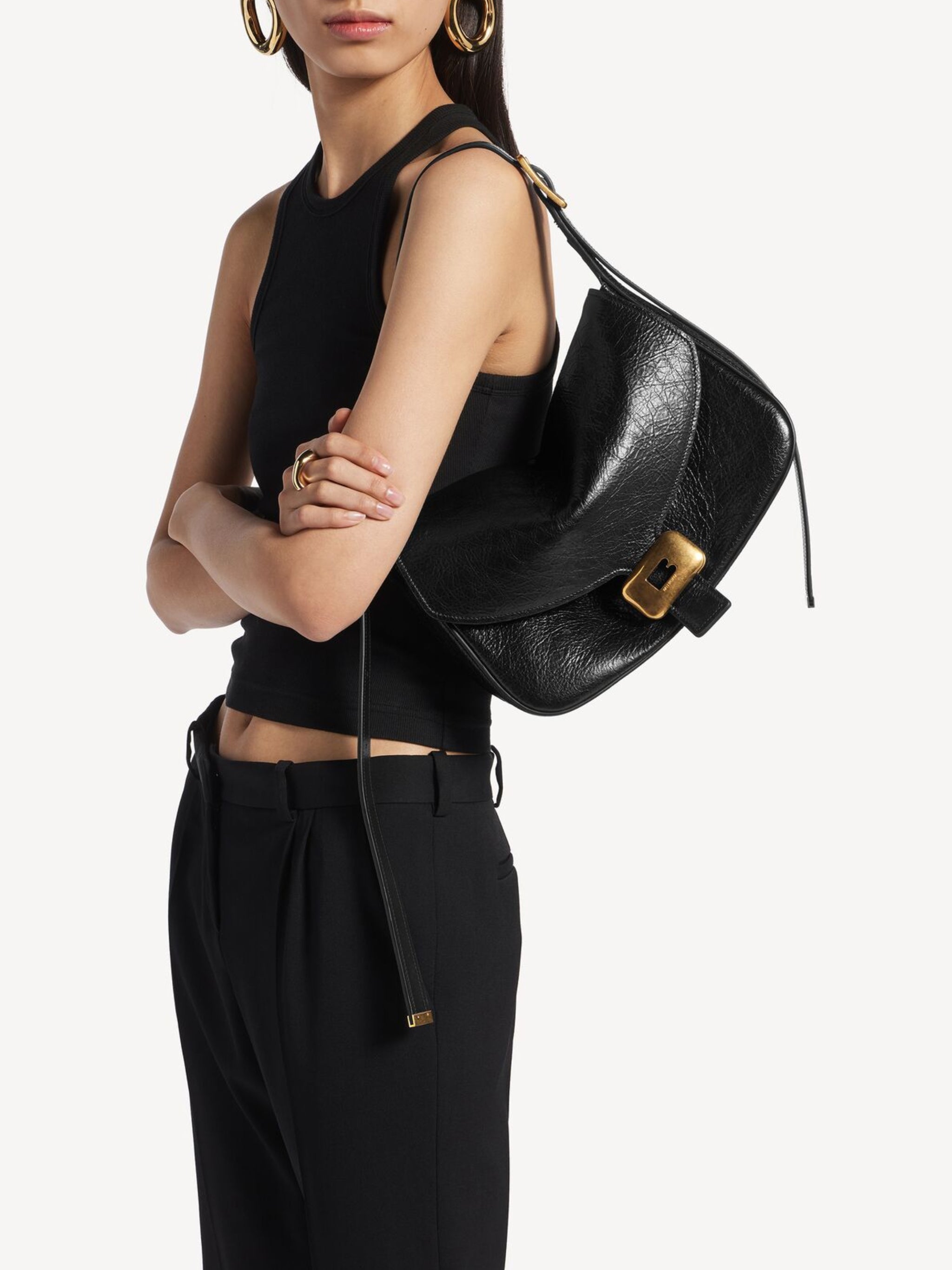 Black Clicca Structured Slouchy Leather Bag