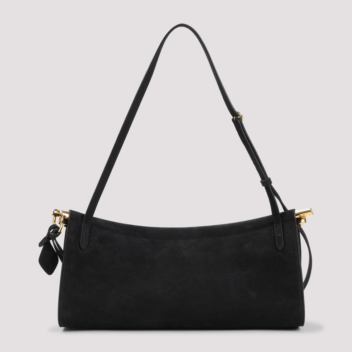 Curved Black Nabuk Calf Leather Shoulder Bag