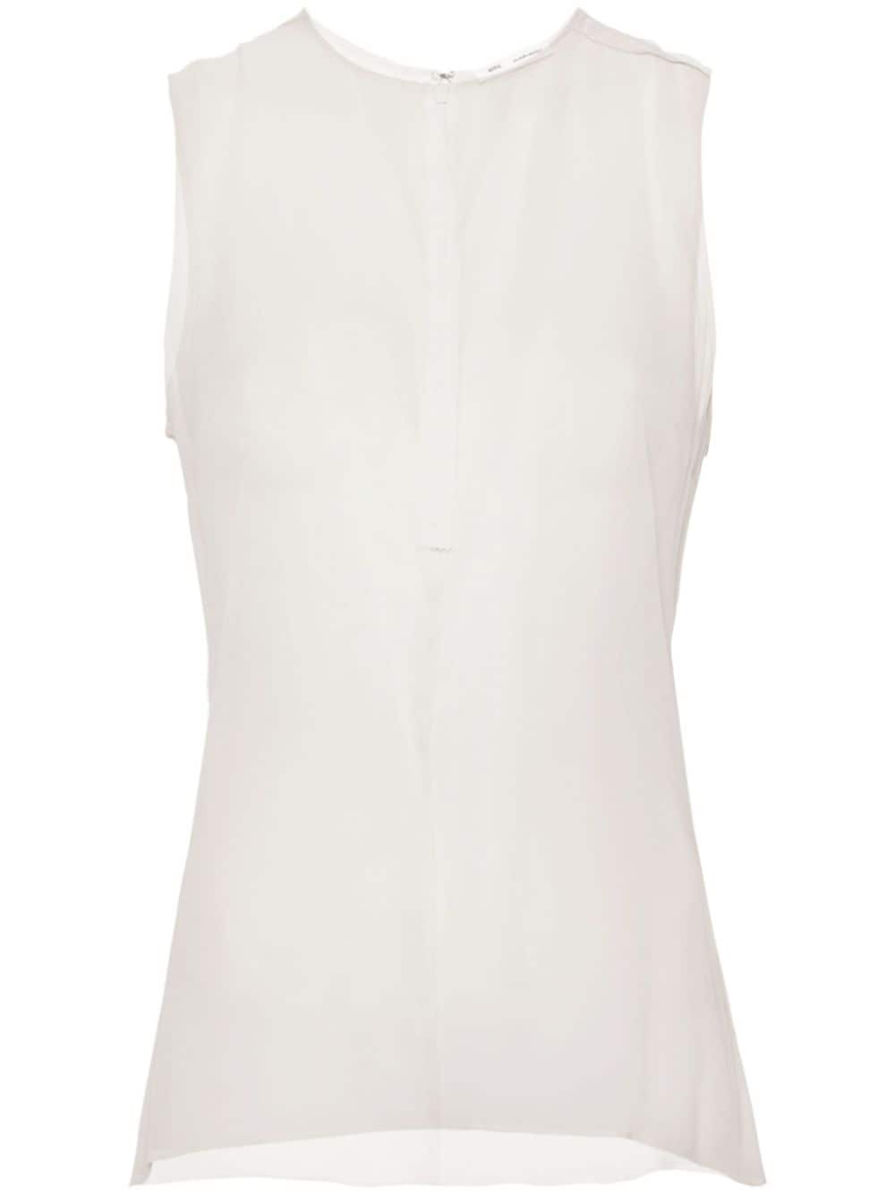 White Silk Semi-Sheer Sleeveless Top