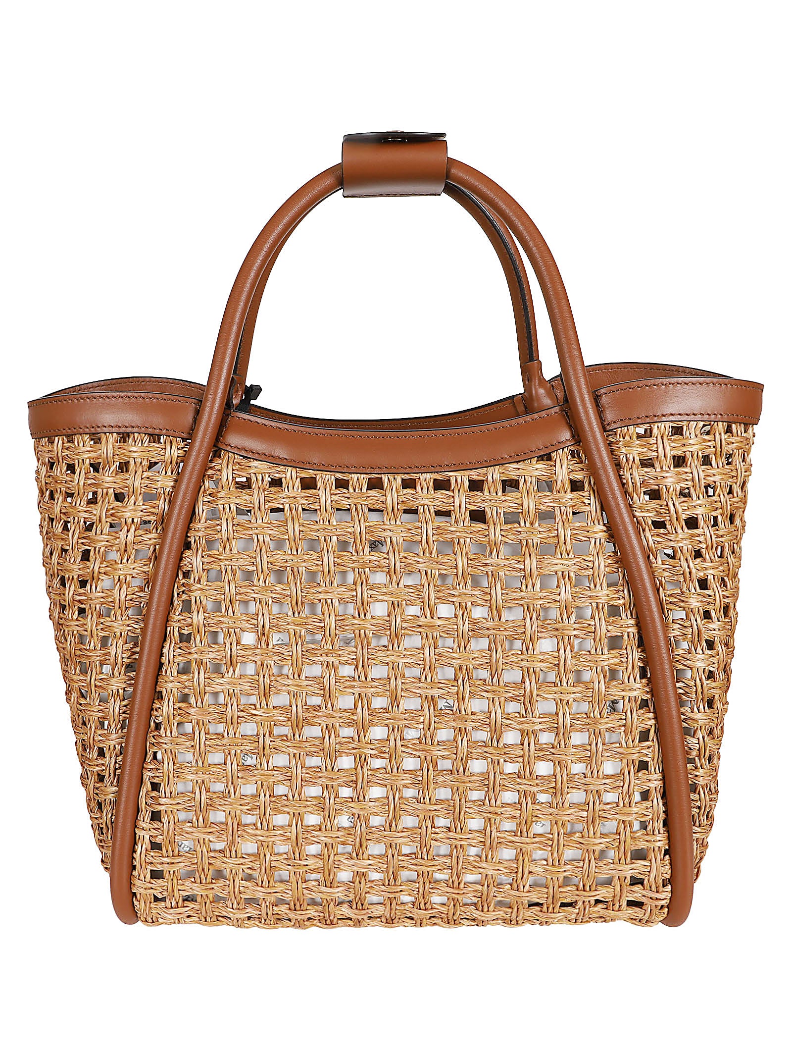 Woven Straw-Effect Bag with Leather Details and Gold Accents