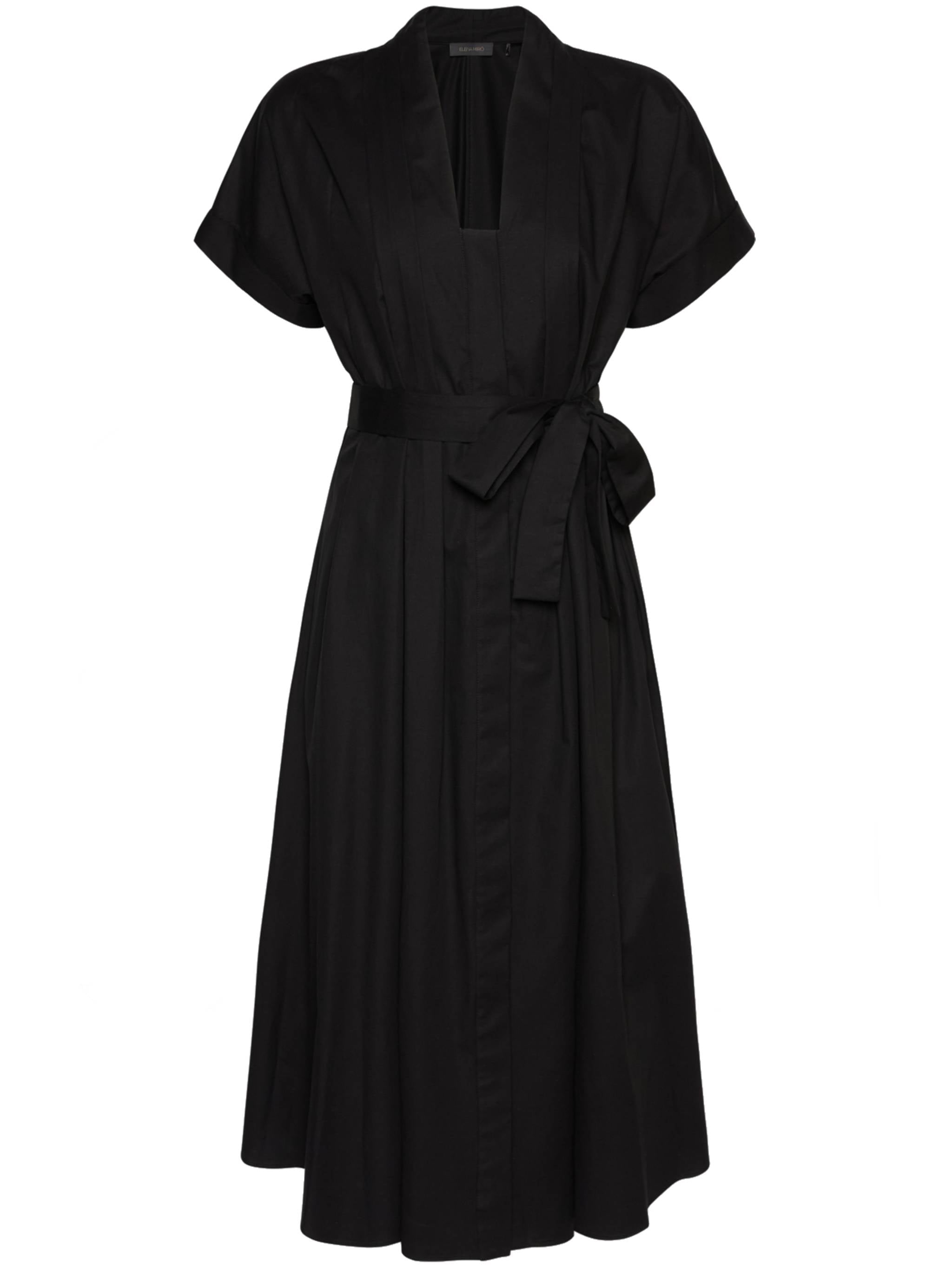 Knee-Length Black A-Line Wrap Dress