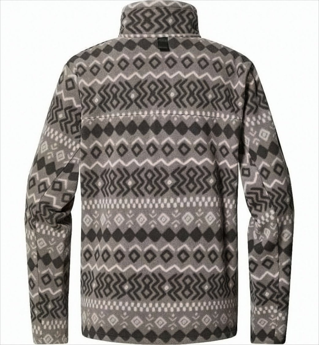 Geometric Pattern Long-Sleeve Pullover with High Collar