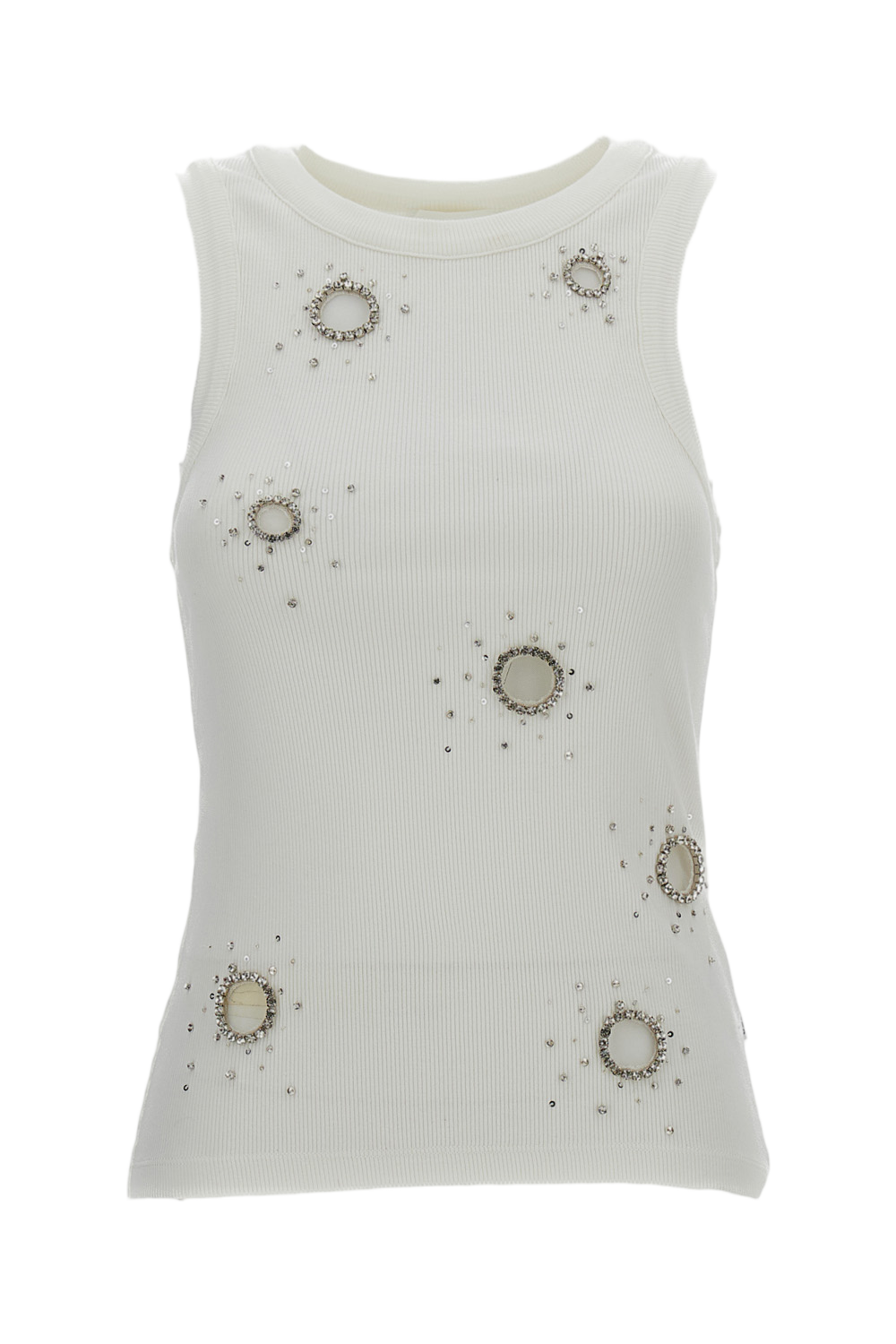 Fitted Tank Top with Crystal Application Detail