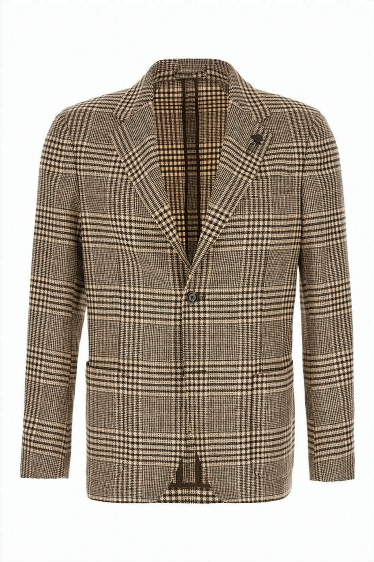 Tailored Plaid Blazer with Single-Button Closure
