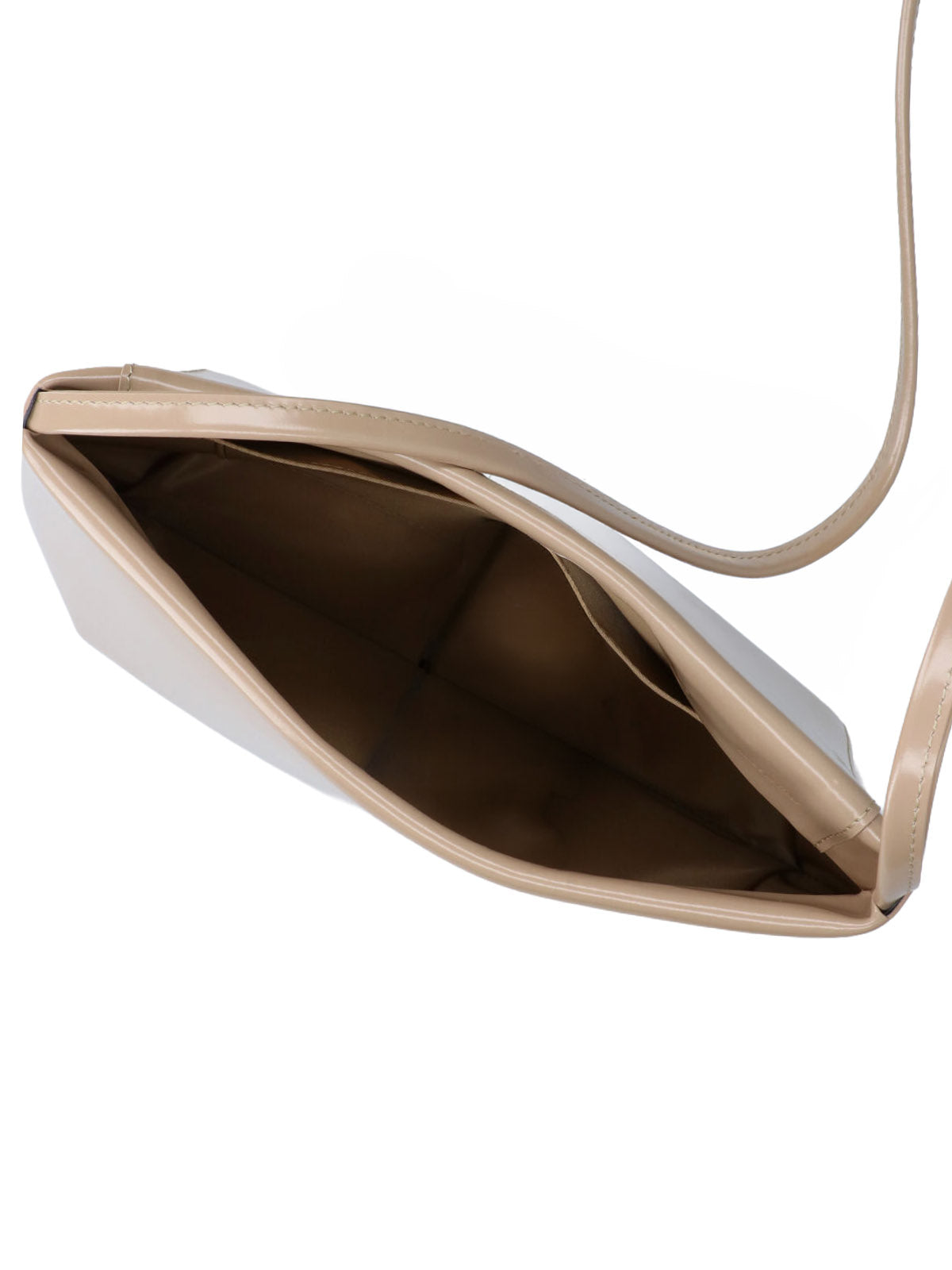 Beige Loge Glossy Leather Shoulder Bag