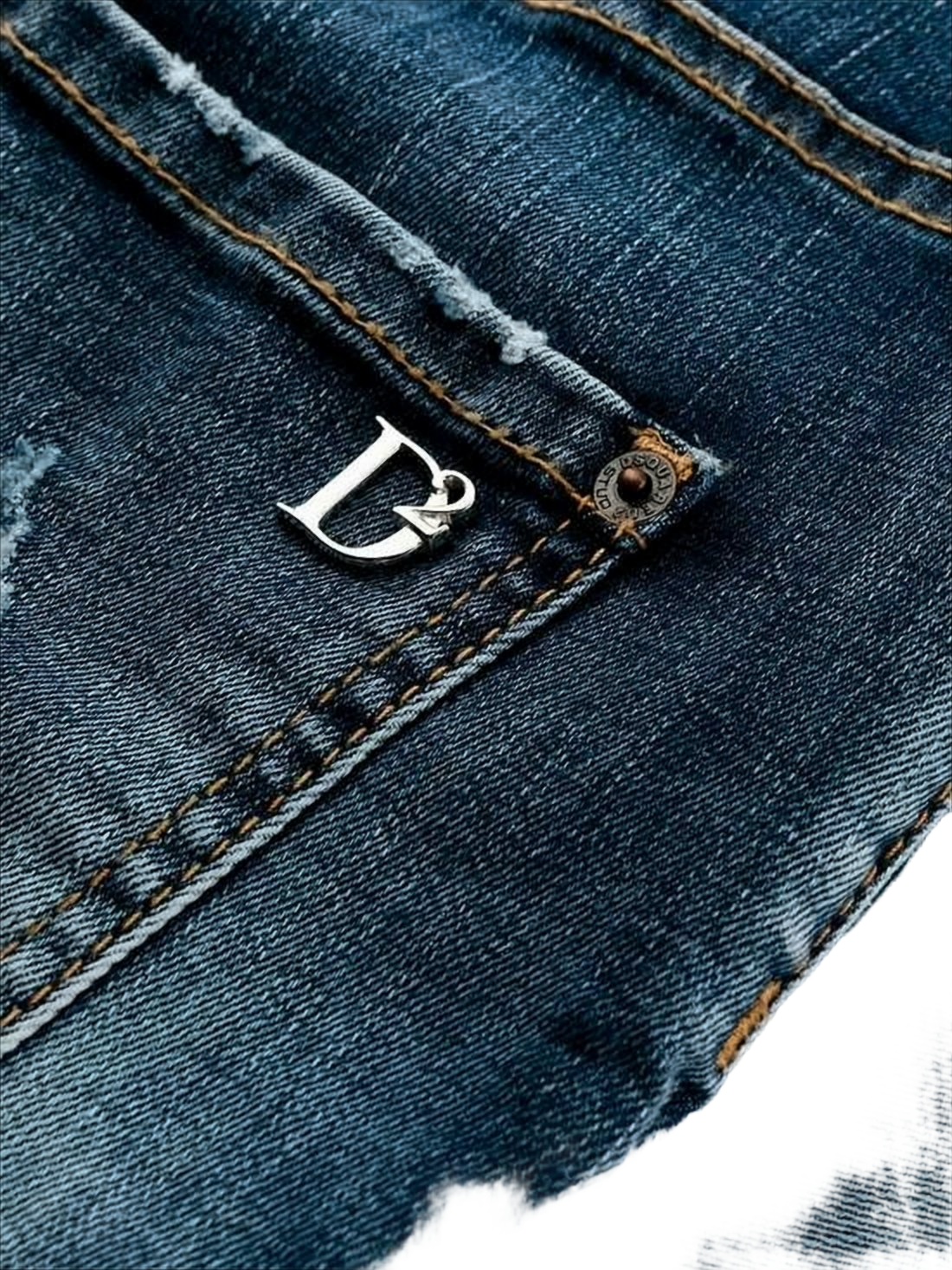 Slim-Fit Distressed Denim Pants with Unique Details