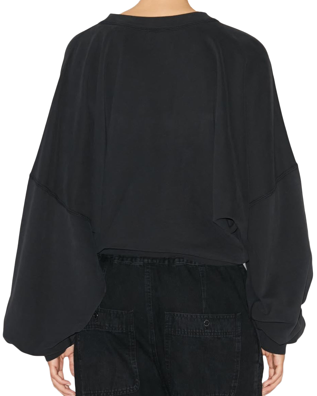 Cropped Long-Sleeved Top with Crew Neckline