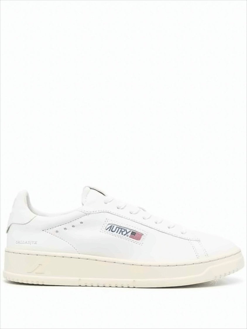 Low-Top Leather Sneakers with Perforated Accents and Flag Detail
