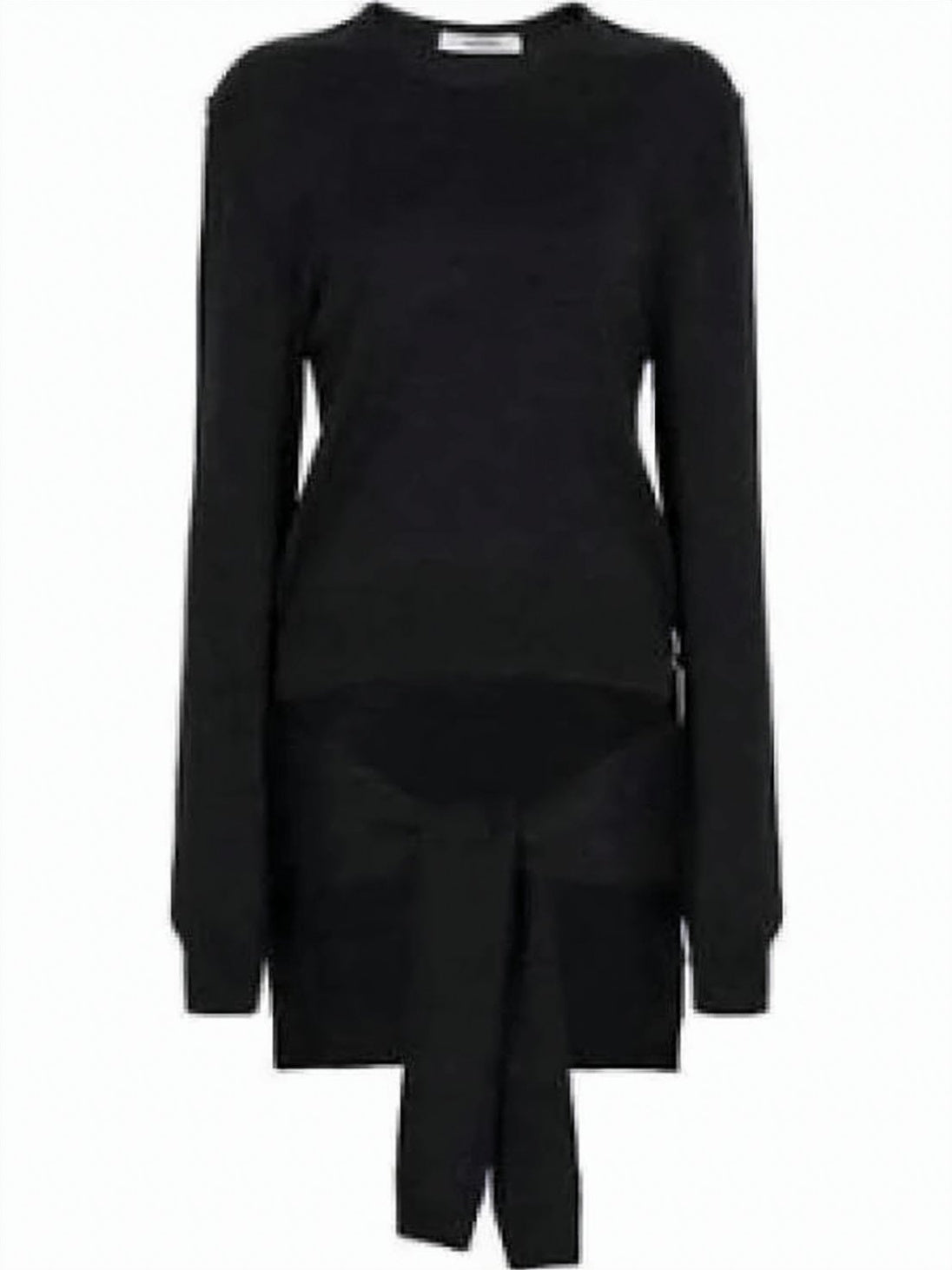 Fitted Black Sweater with Front Tie Detail