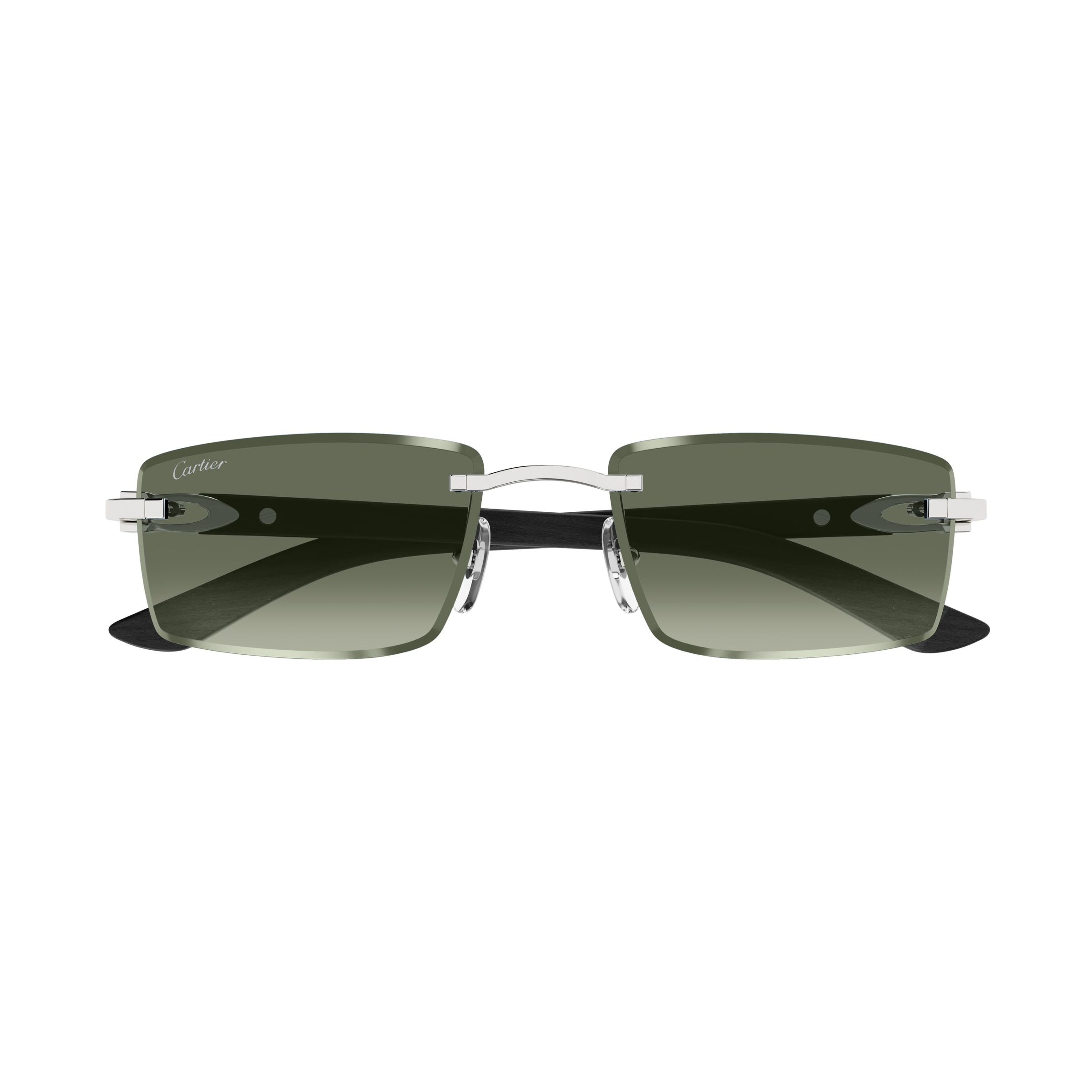 Rimless Rectangular Sunglasses With Green Gradient Lenses