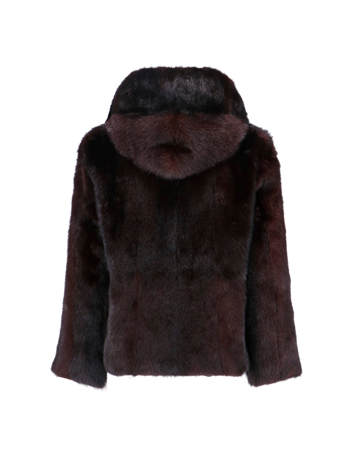 Dark Brown Mink Fur Jacket With Hood And Zip Closure