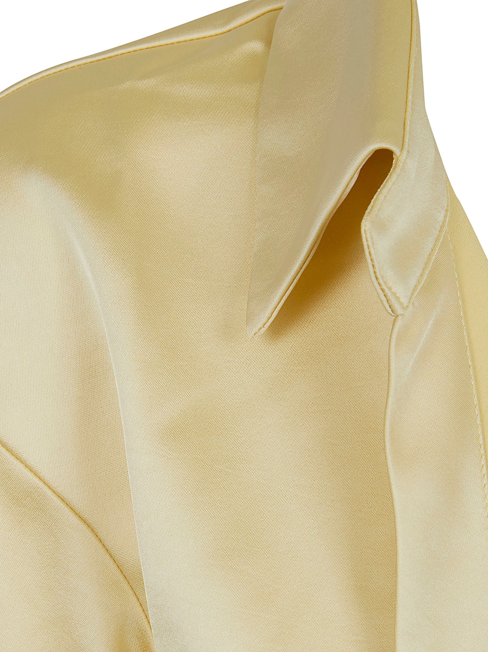 Deep V-Neckline Wide Collar Satin Blouse