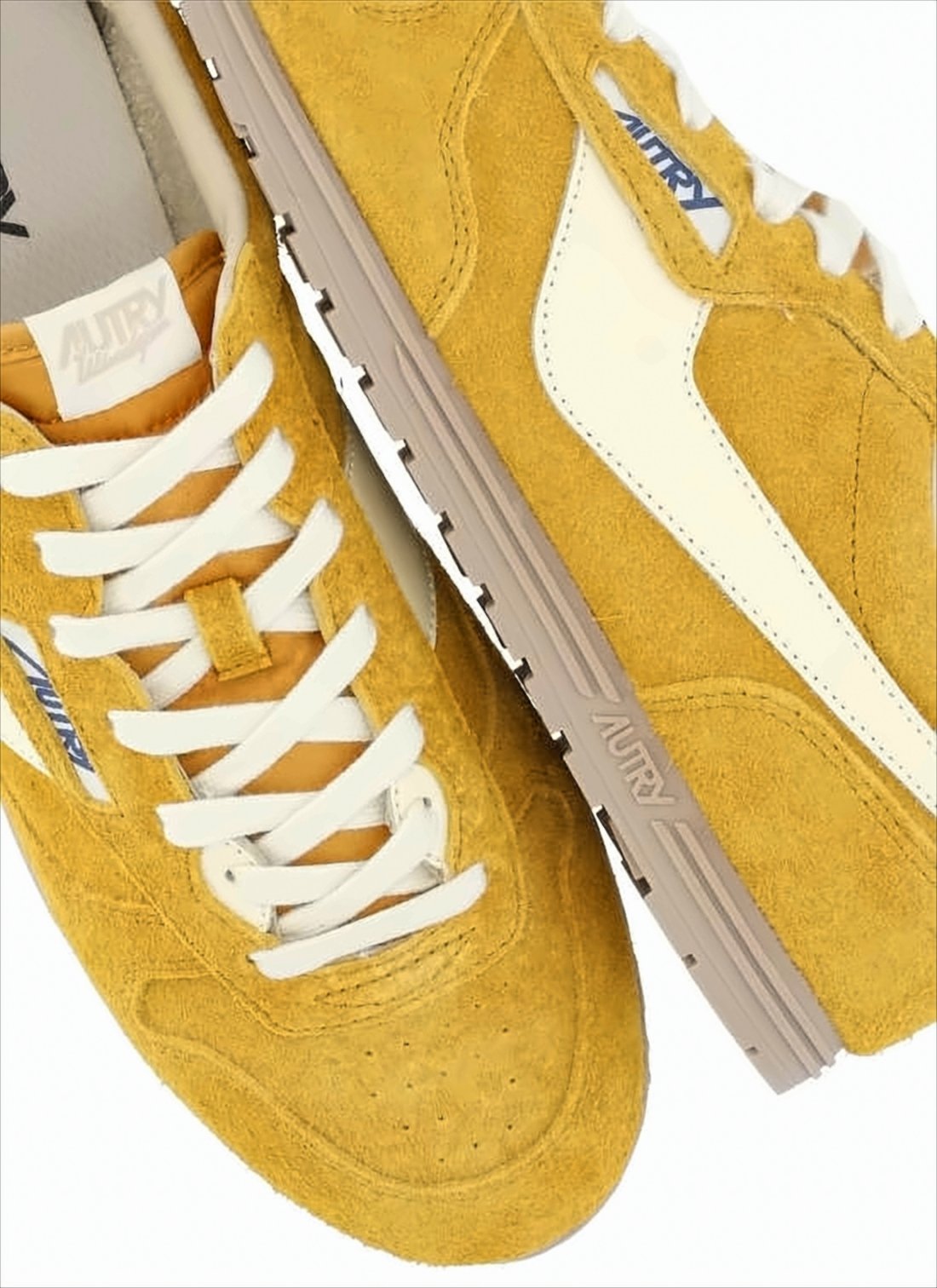 Mustard Yellow Suede Sneakers with White Accents