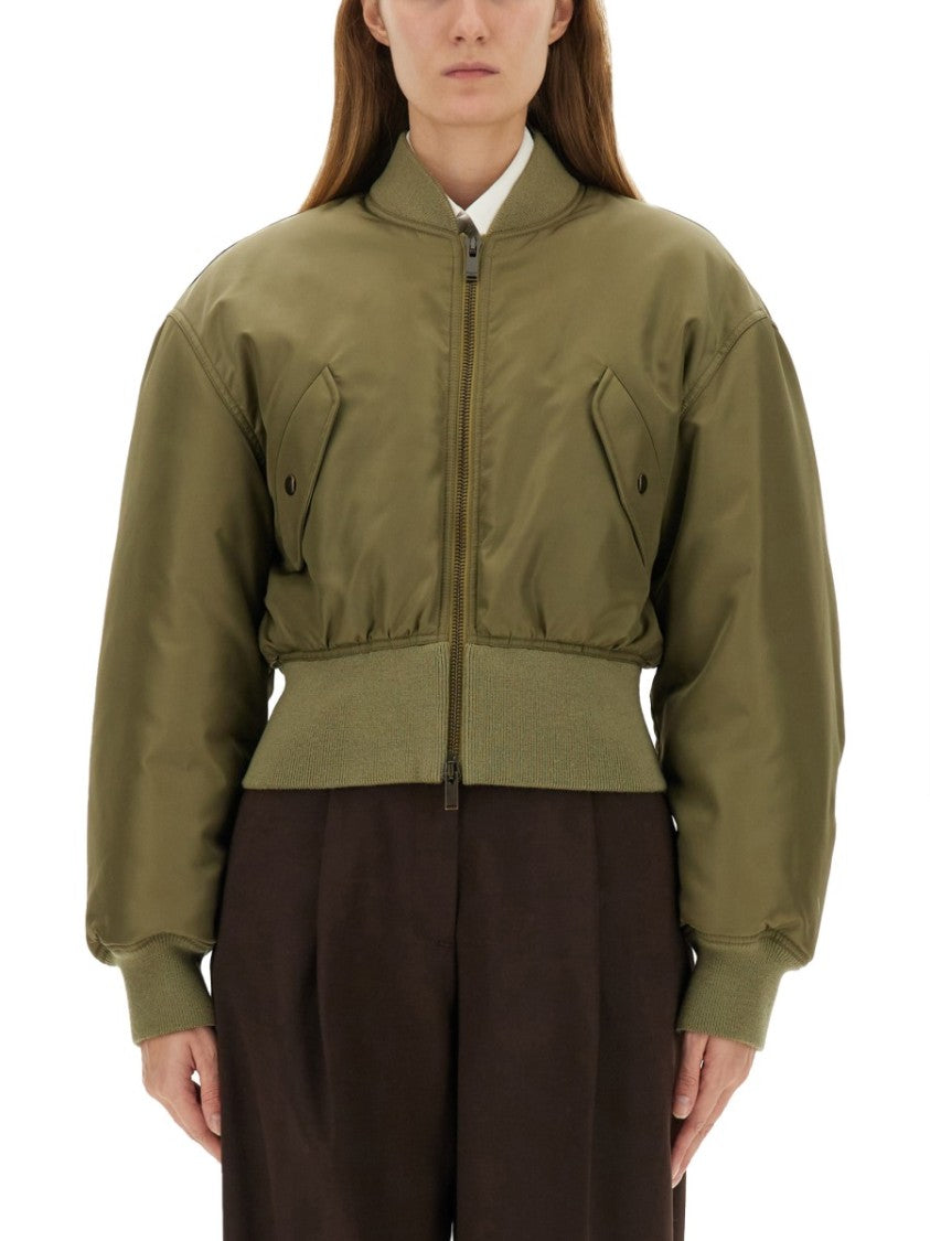 Cropped Voluminous Nylon Bomber Jacket