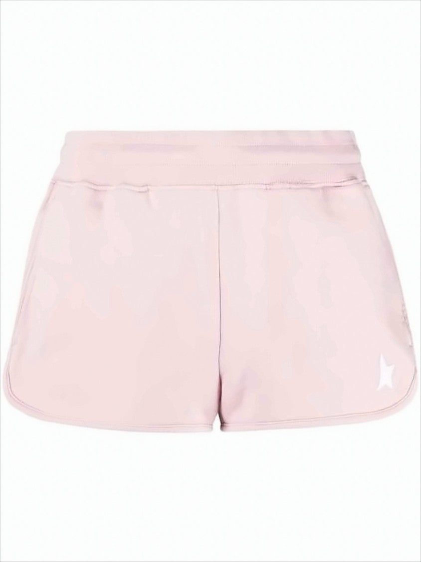 Pastel Pink Cotton Shorts with Ribbed Waistband and Side Pockets