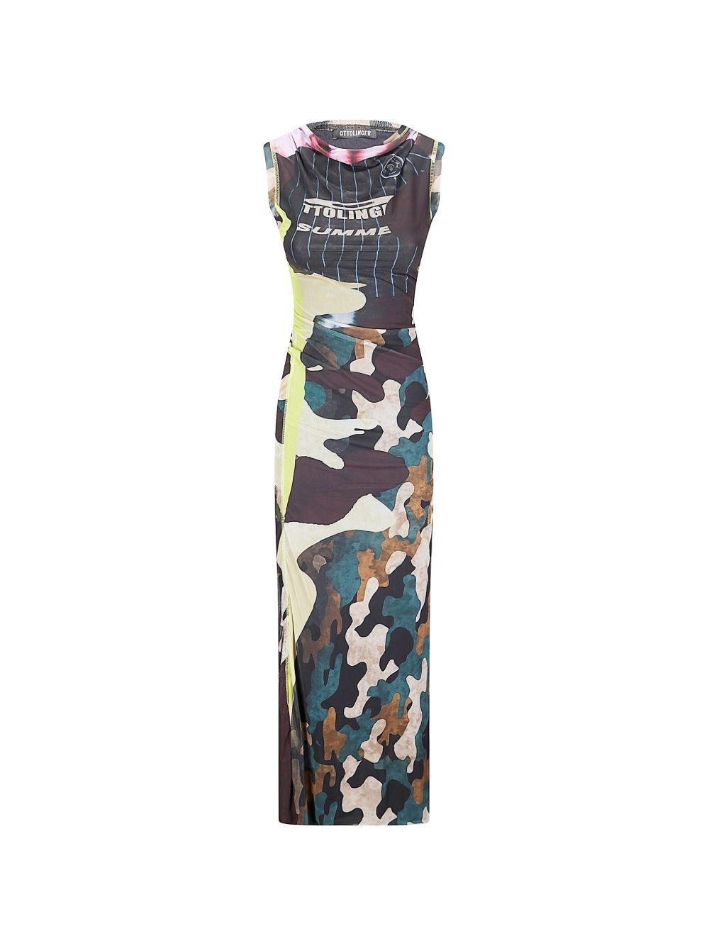 Draped Midi Dress With Camouflage Print
