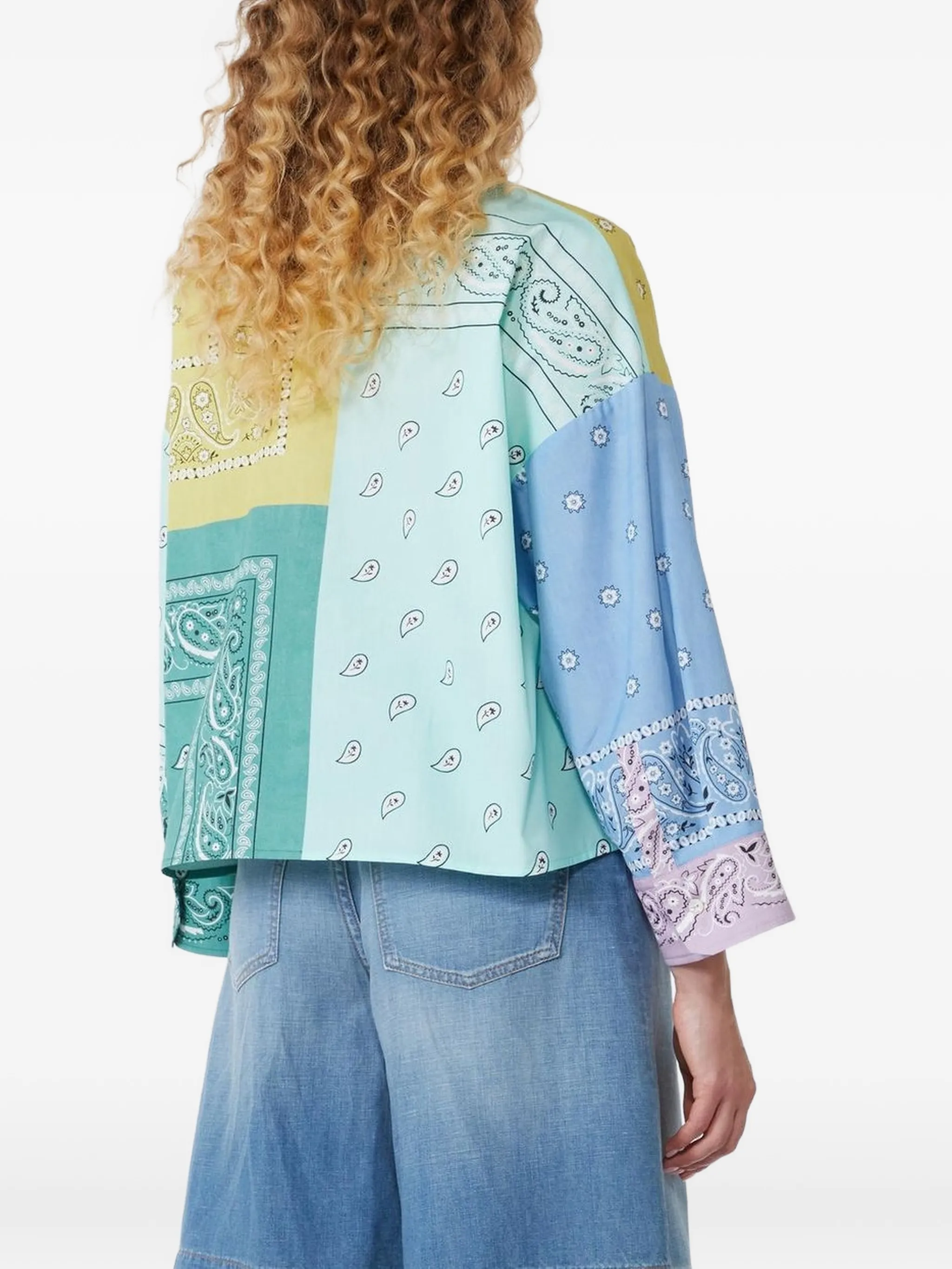 Patchwork Cropped Jacket with Classic Collar