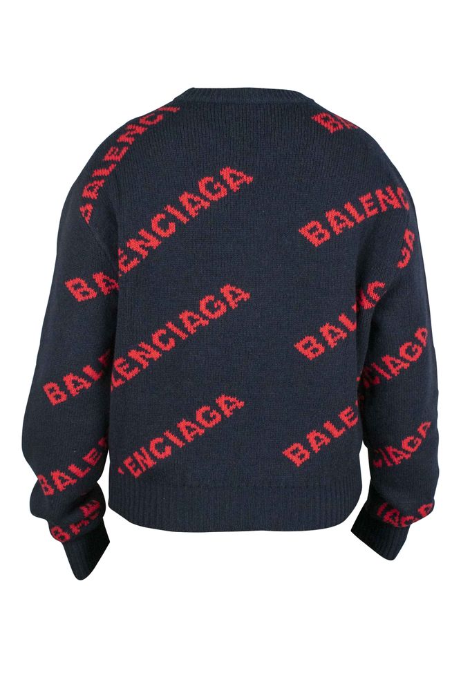 Cropped Wool Sweater With Red Logo Print