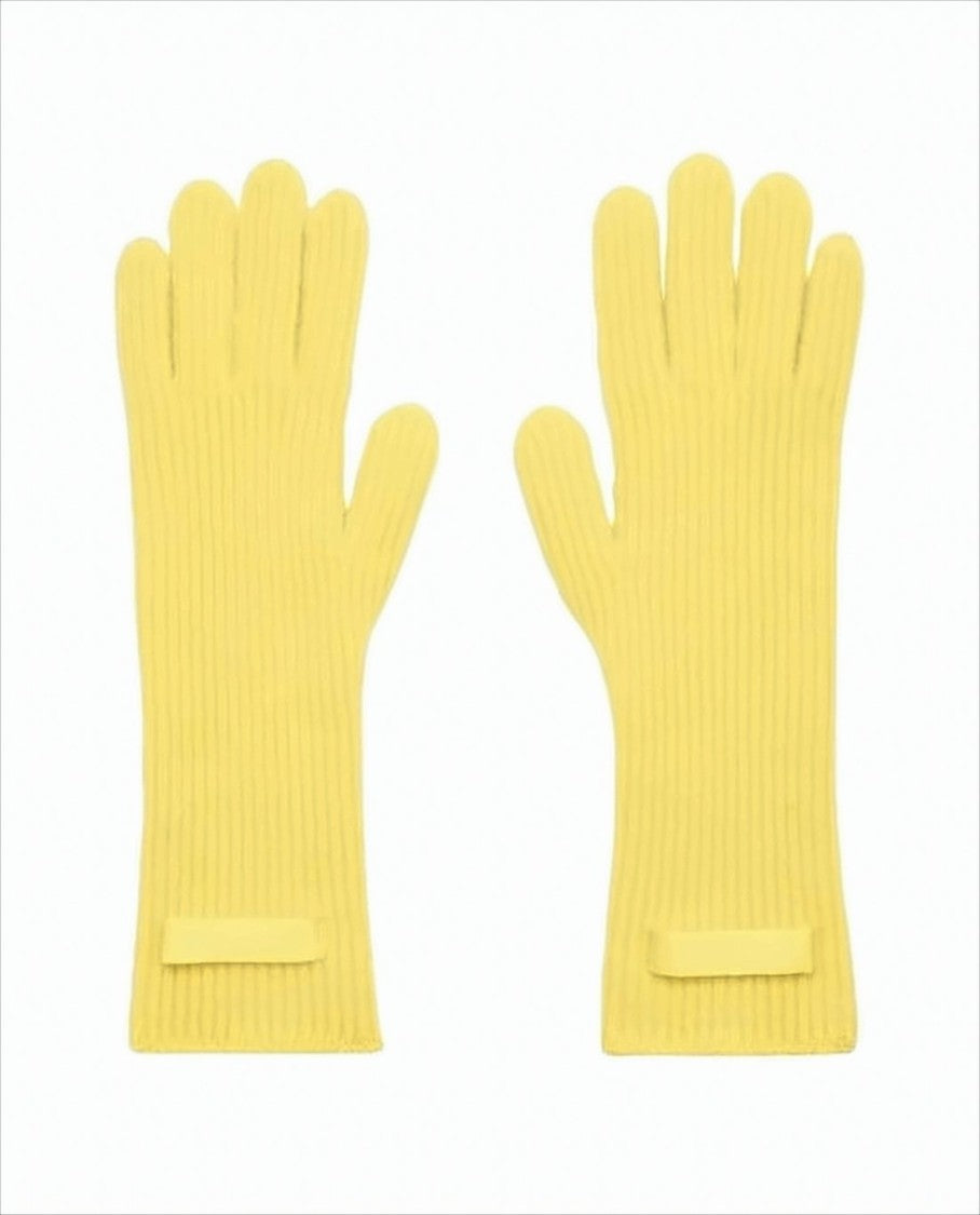 Ribbed Knit Yellow Gloves with Long Cuff