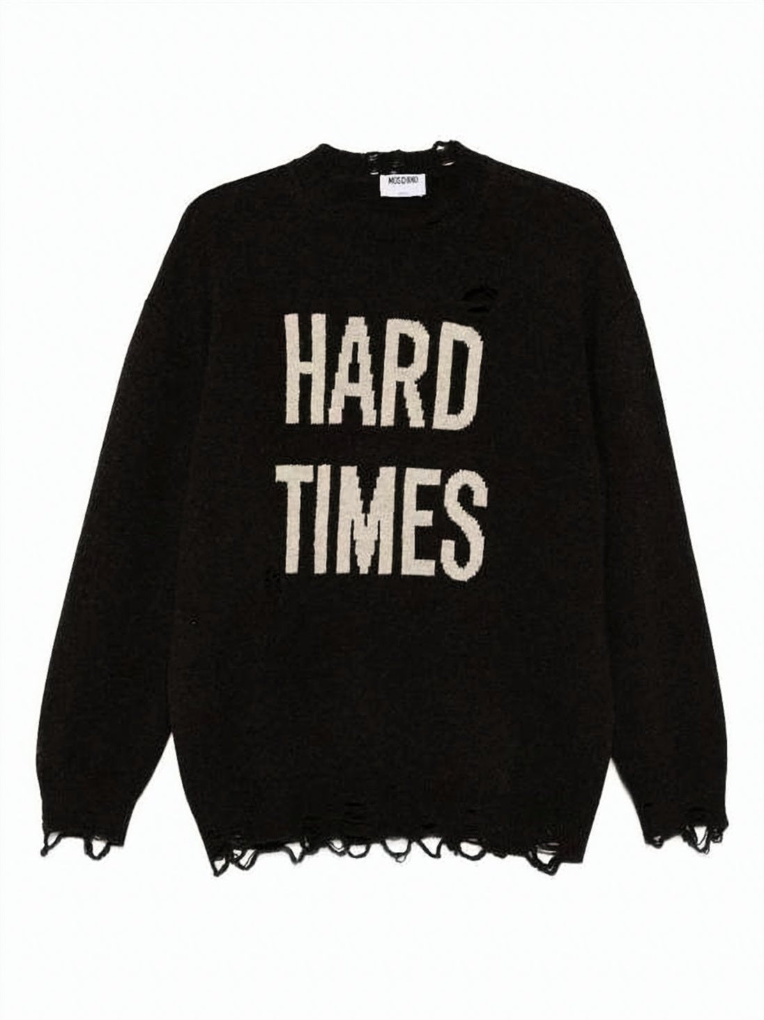 Black Wool Sweater with Distressed Design