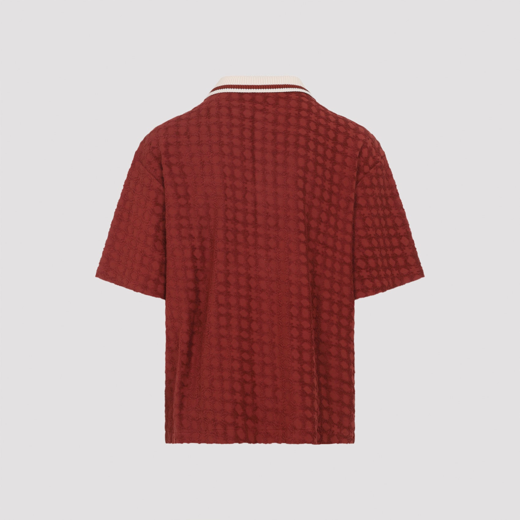 Textured Short-Sleeve Cotton Shirt With Contrasting White Collar