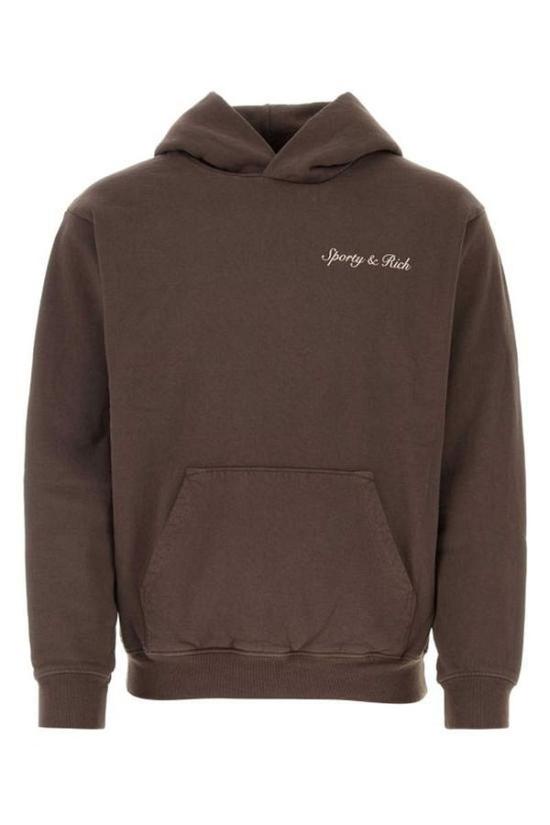 Cropped Brown Sweatshirt with Relaxed Fit and Script Logo