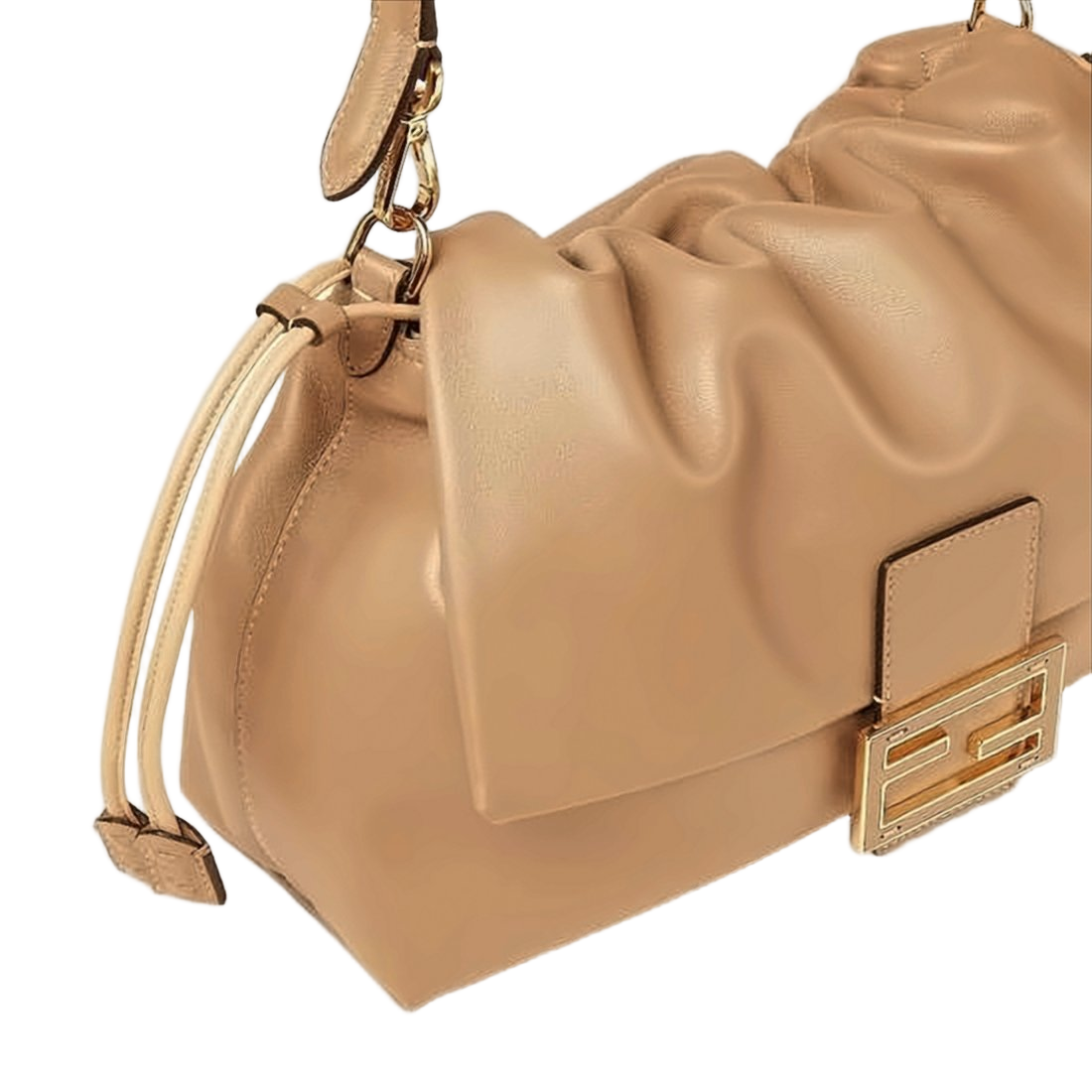 Soft Leather Shoulder Bag with Gathered Top