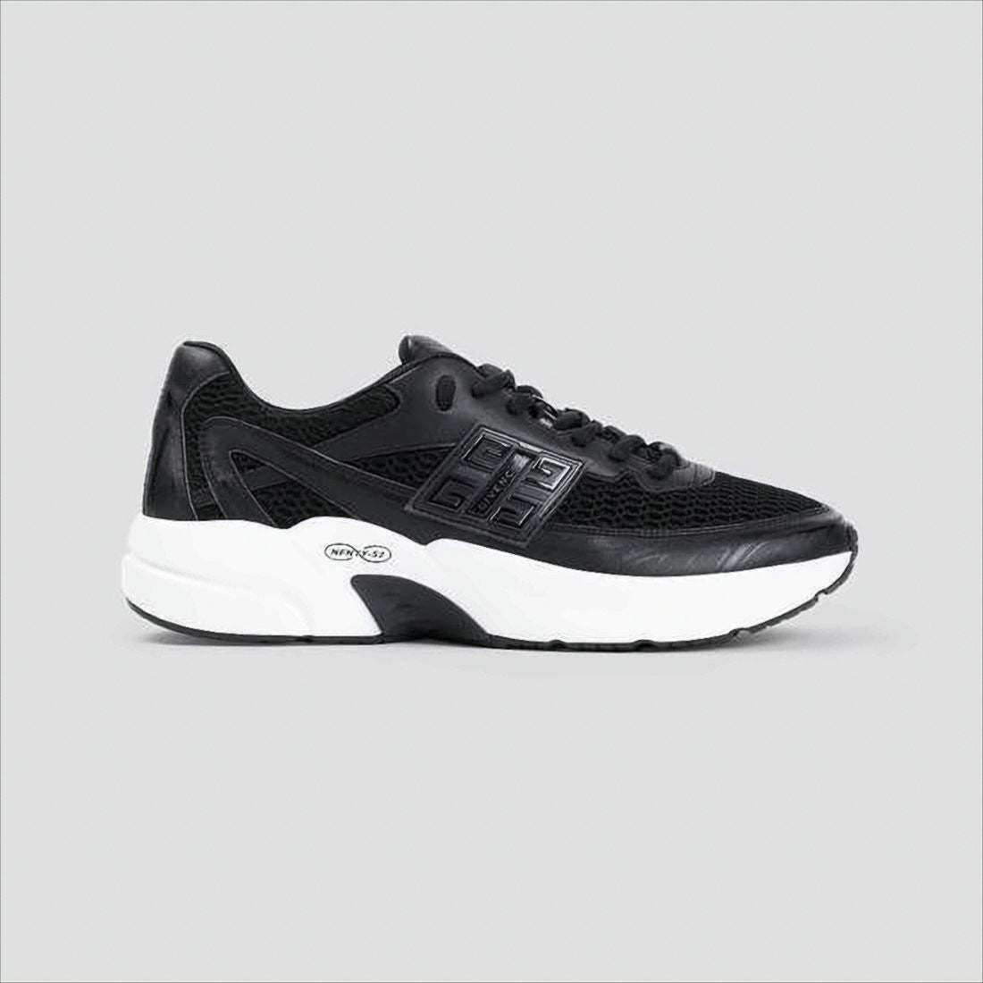 Sleek Black Mesh and Leather Sneakers with Distinctive Logo