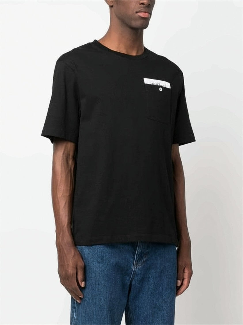 Black Short-Sleeve T-Shirt with Contrast Pocket Detail