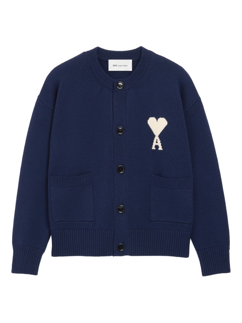 Navy Blue Ribbed Hem Crewneck Sweater