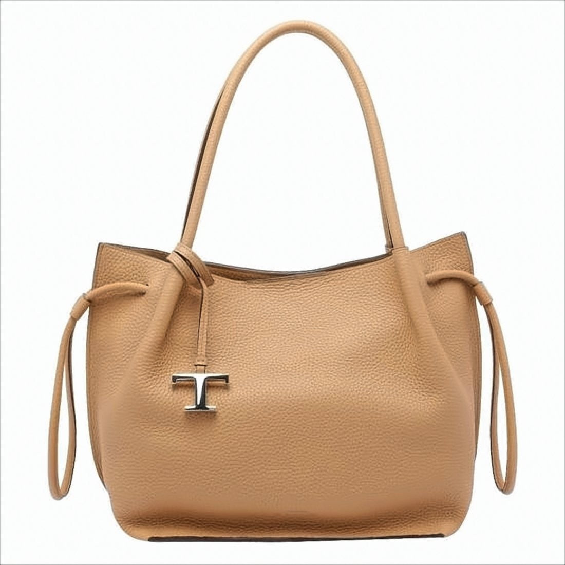 Textured Leather Shoulder Bag with Refined Metallic Charm