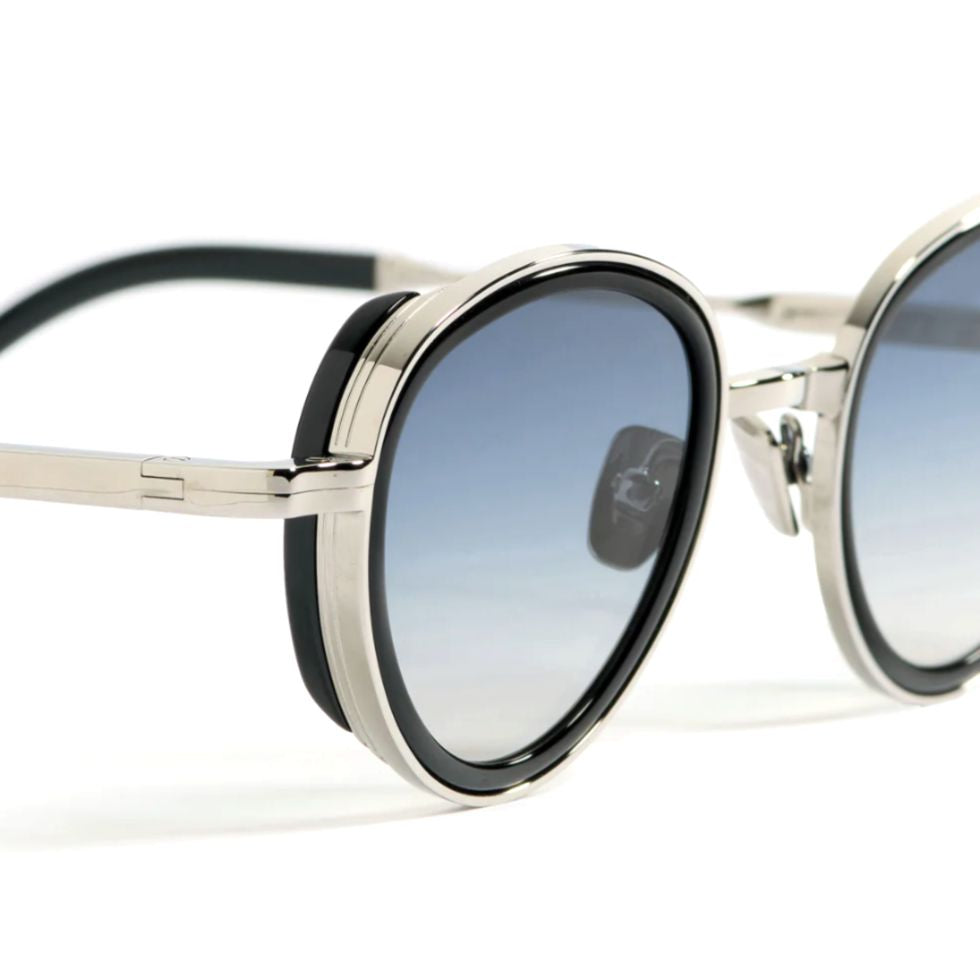 Christian Rounded Frame Sunglasses with Gradient Blue Tint
