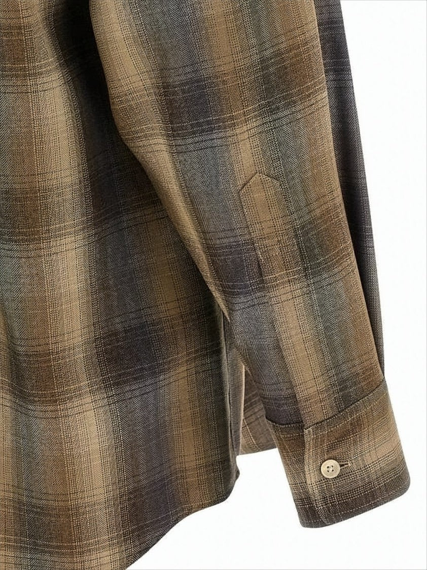 Plaid Wool Long-Sleeve Shirt with Classic Collar